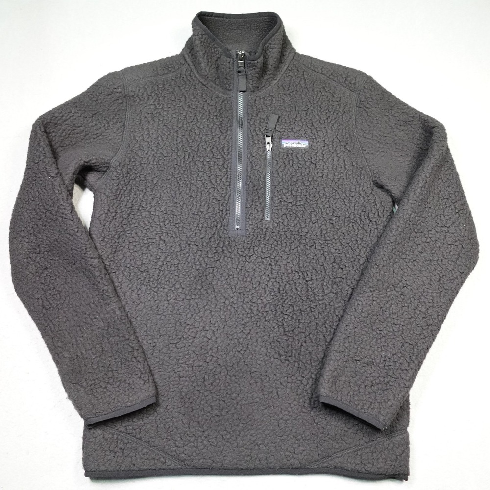 Patagonia Jacket Mens Small Gray Fleece 1/4 Zip Pullover High Pile Sherpa Pocket